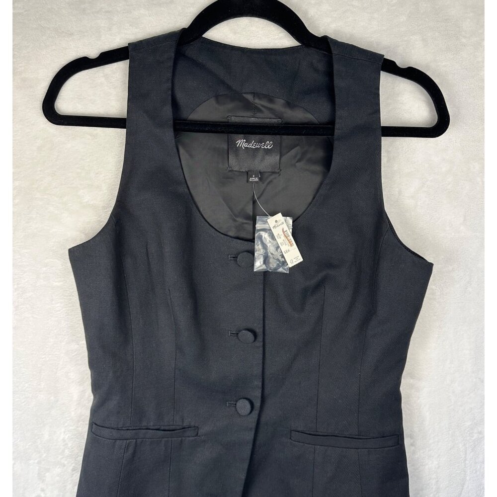 Madewell Scoopneck Cutaway Black Button Vest Top Size 2 Tailored Career Chic NWT - Picture 5 of 11